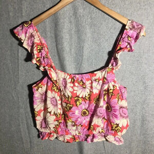 Womens NWT Lily Rose Crop Top Floral Feminine Ruffle Beachy Cottage Core